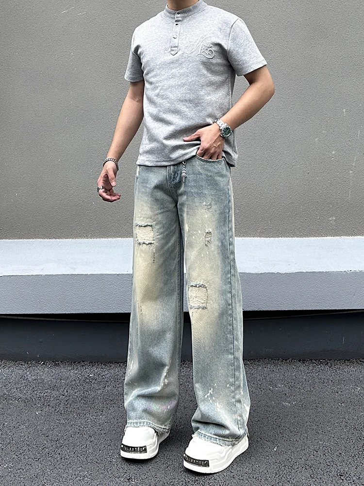 الرجعية الأمريكية Waed الطين التصحيح الرجال الجينز فضفاض مستقيم الساق السراويل الطويلة عارضة القطن البوليستر مزيج الشباب Faion