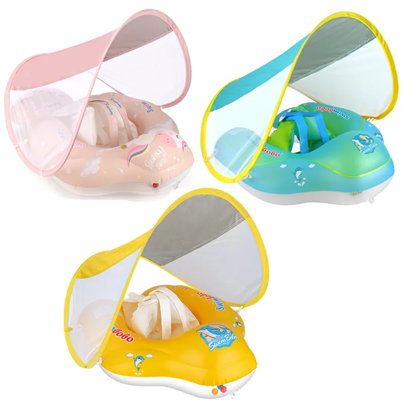Flotador de natación para bebé con dosel de sol, inflable, flotante, accesorios de piscina para niños, baño circular de verano