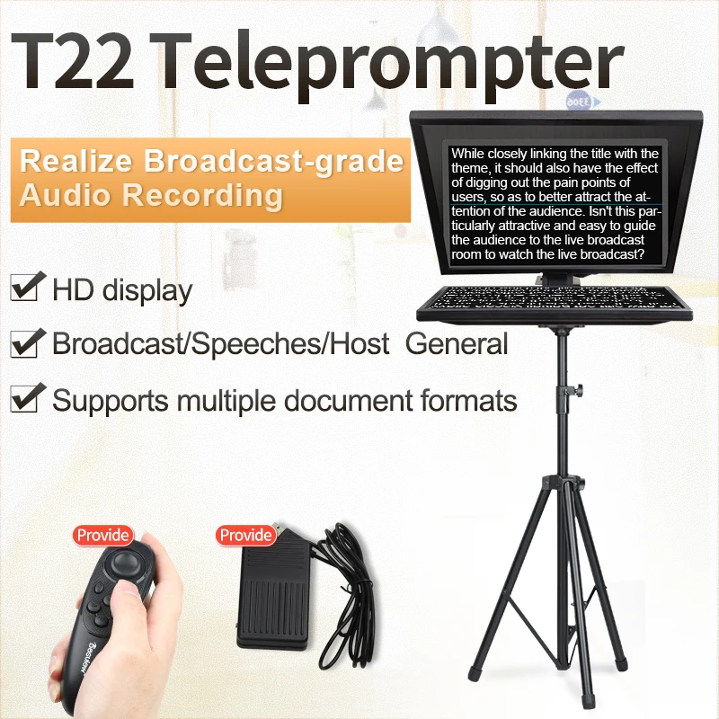 Desview T22 Teleprompter Professional Broadcast Teleprompter for DSLR Camera Photo Studio iPad Smartphone Interview Recording