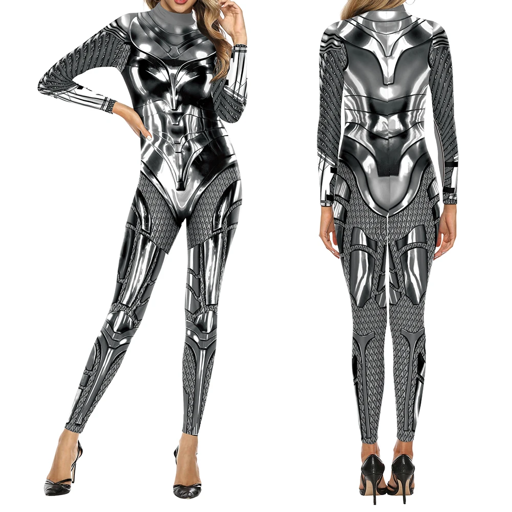 

Zawaland Sexy Black Bodysuit Women Carnival Designer Digital Print Jumpsuit Female Cosplay Costume Funny Holiday Party Onesie