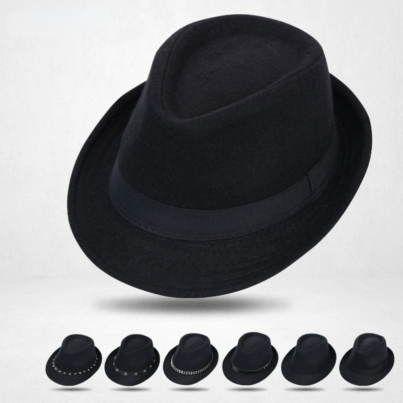 Men's Fashion Fedoras European Gentlemen's Hat Wool Blend Formal Hats Decorative Short Brim Hats Four Seasons Fedoras