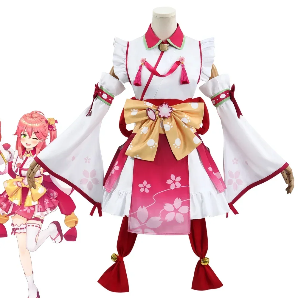 새로운 애니메이션 Vtuber Hololive 사쿠라 미코 코스프레 의상 여성 메이드 복장 기모노 하오리 유카타 로리타 유니폼 할로윈 크리스마스 옷
