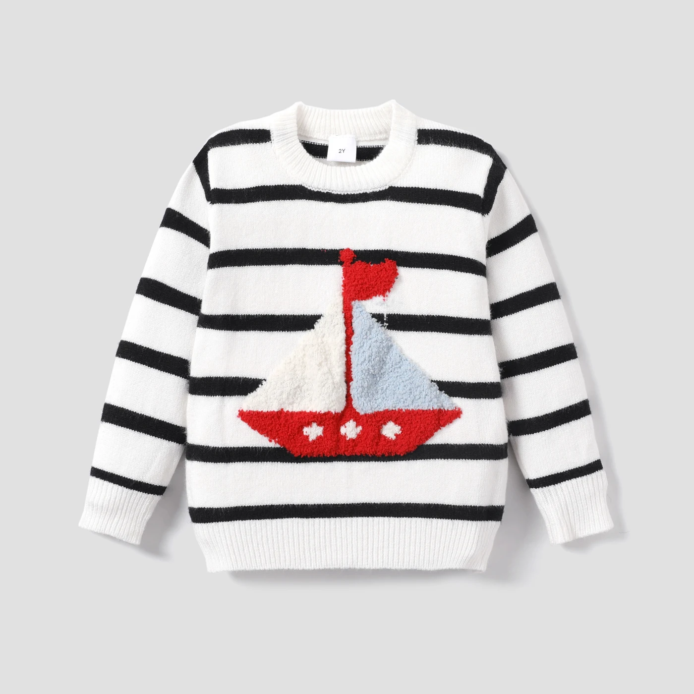 PatPat Toddler Boy Sailboat Pattern Stripe Knit Sweater