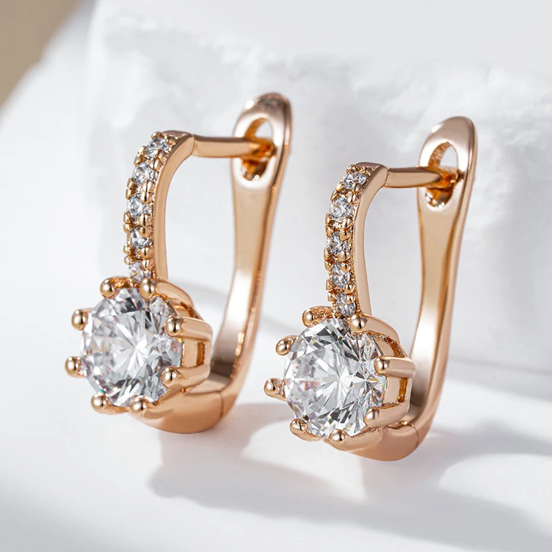 Kinel Simple 585 Rose Gold Color Bridal Wedding Earrings Shiny Natural Zircon High Quality Daily Fine Jewelry Women Gift