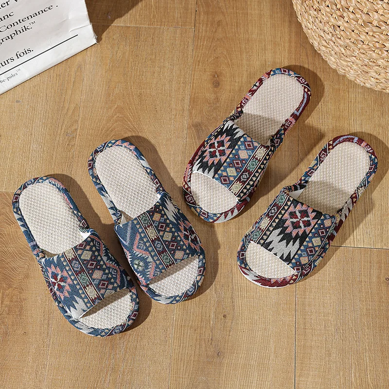 Natural Linen Sandals For Women Men Non-Slip Wear-Resistant Casual Flip Flops Candy Color Unisex House Slipper For Spring Summer view 2