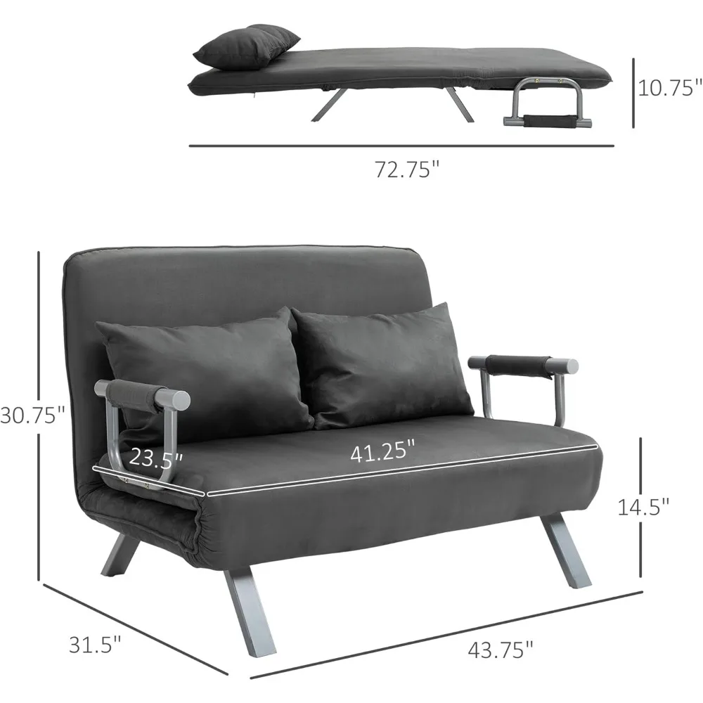 Adjustable Sofa Bed Chair with Pillows, 5-Position Reclining Sleeper Lounge