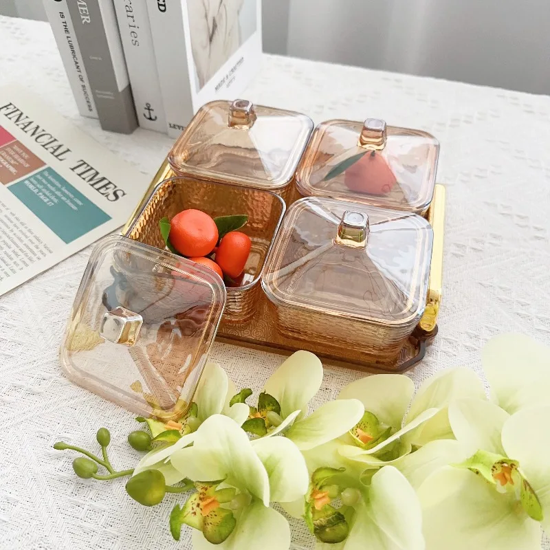 Compartment Glass Snack Box for Coffee Table European-Inspired Simple Design Practical for Home Use