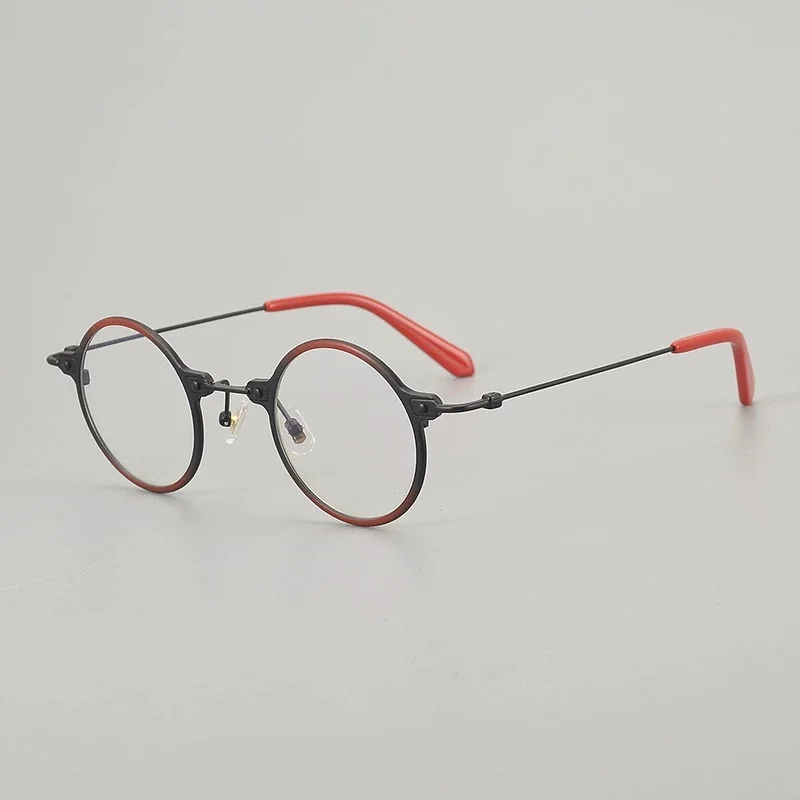 Belight البصرية شكل دائري اليدوية الملونة الجمع بين اللون التيتانيوم خمر النظارات الرجعية الإطار وصفة طبية عدسة TT072