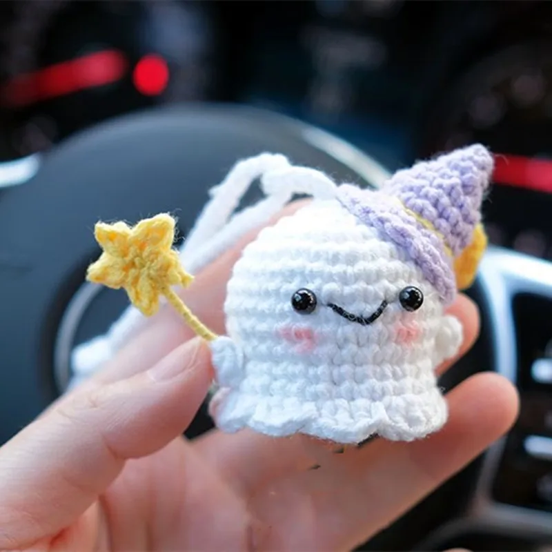 Carro Pingente Pequeno Fantasma Handmade DIY Crochet Pingente De Carro Terminado 2023 Decoração Halloween Venda Quente