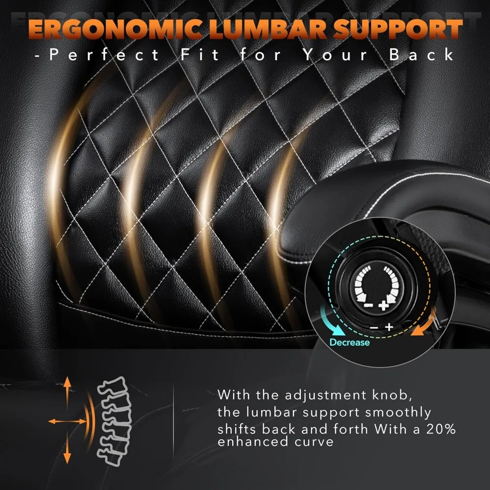 كرسي مكتب كبير وطويل للأشخاص الثقيلين بوزن 500 رطل، كرسي مكتب تنفيذي من الجلد مع دعم قطني مريح قابل للتعديل وثي #3