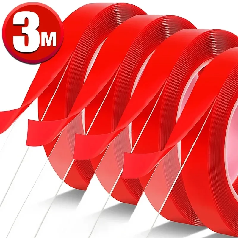 

Double Sided Tape Nano Tape 3Meter 10/20/30mm Width Transparent Tape Washable Adhesive Nano Traceless Sticker Glue Red