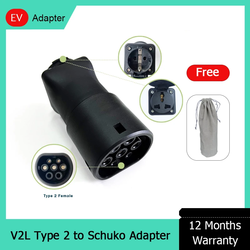 V2D V2L Electric Vehicle EV Type 2 Female to Load Discharger Adapter Schuko Adapter EU Discharge Connect Adapter