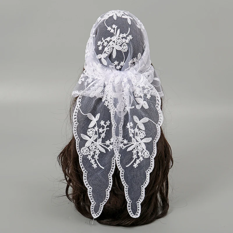 Women Embroidered Nylon Group Triangle Scarf 2024soft New Style Scarf Fashion Elegant Scarf Shawl 140*35cm