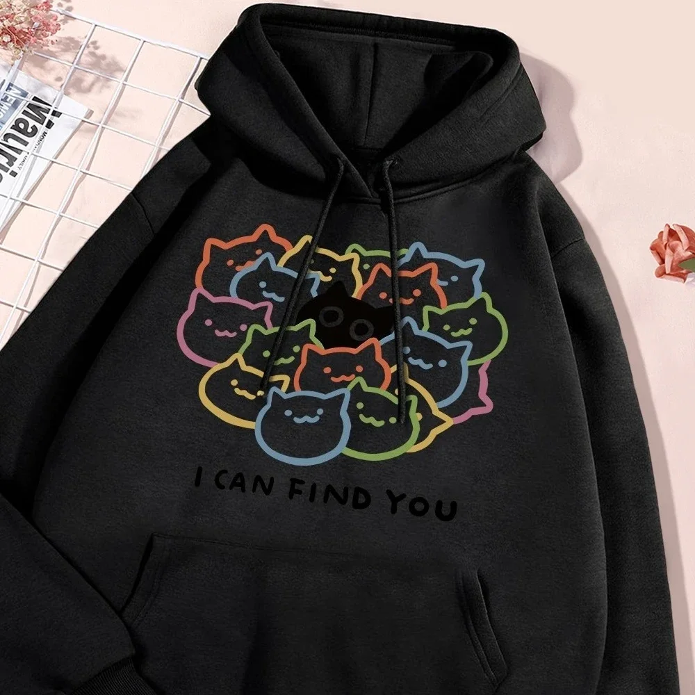 I Can Find You Fun Cat Children Hoodies Street Winter Autumn Sweatshirt Fleece Pullover Clothes Sweatshirts Women Clothing