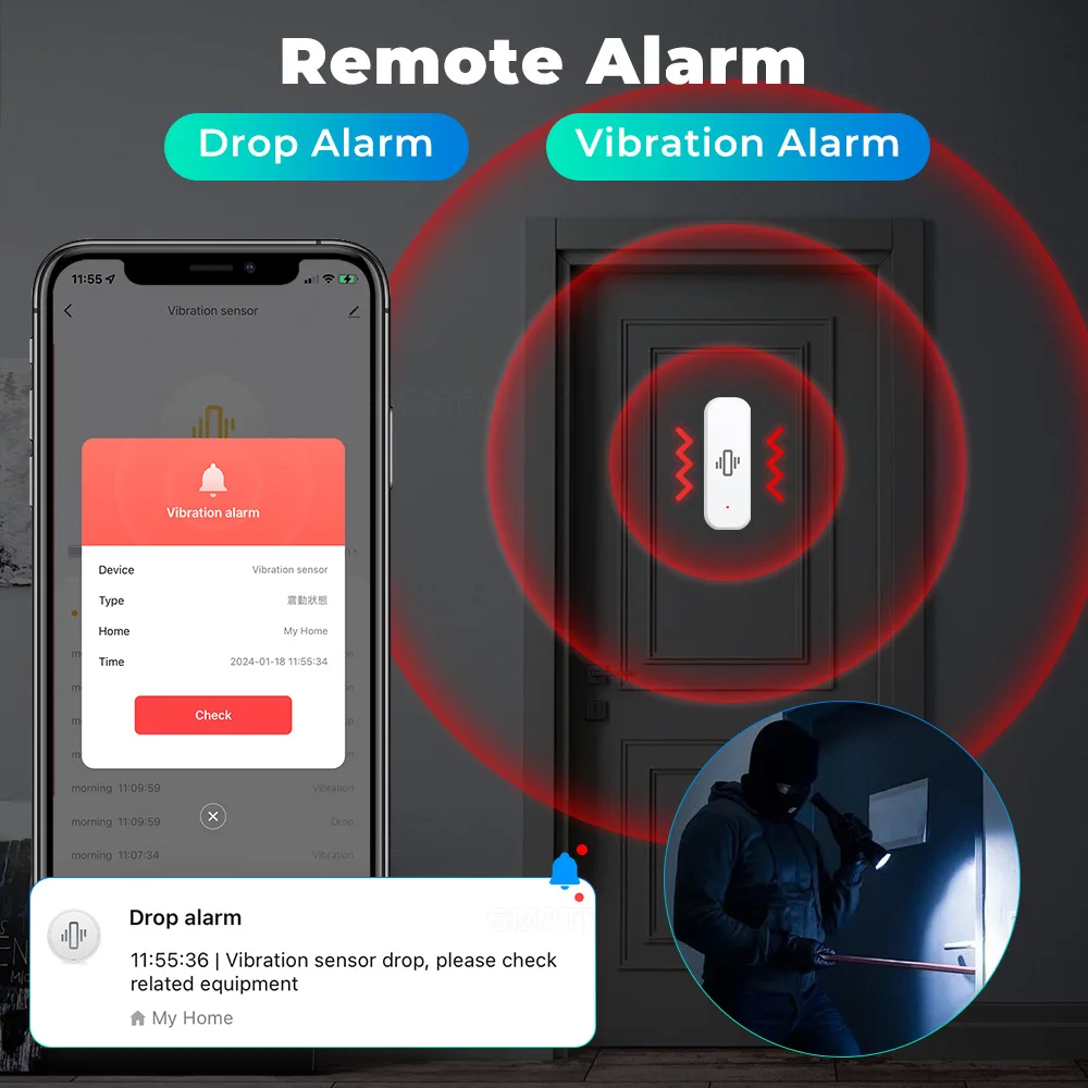 Tuya Smart Home ZigBee Vibration Sensor Door Window Break Burglar Detection Alarm Smart Life APP Security Protection System