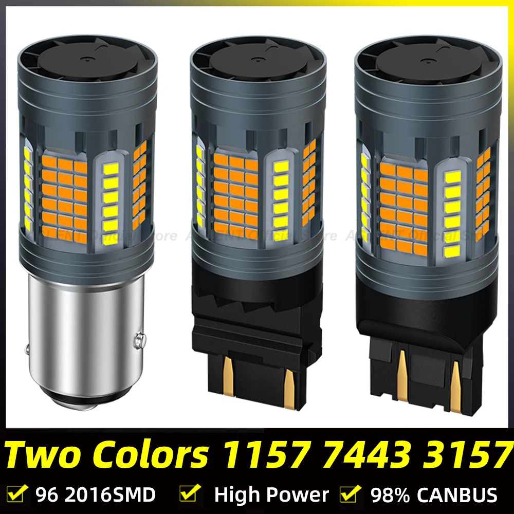2x Dual Color 1157 BAY15D P21/5W 7443 3157 T20 T25 LED Bulb CANBUS White/Amber Switchback Lamp Car DRL Parking Turn Signal Light