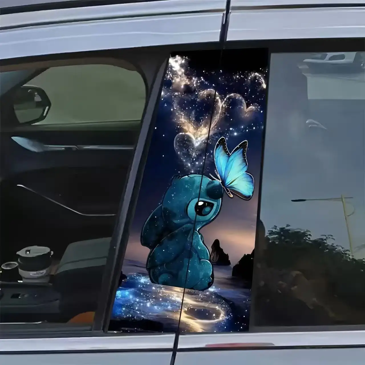2pcs Blue Diamond Butterfly Car Sticker Self-Adhesive B-Pillar Decorative Vinyl Sticker for Cars