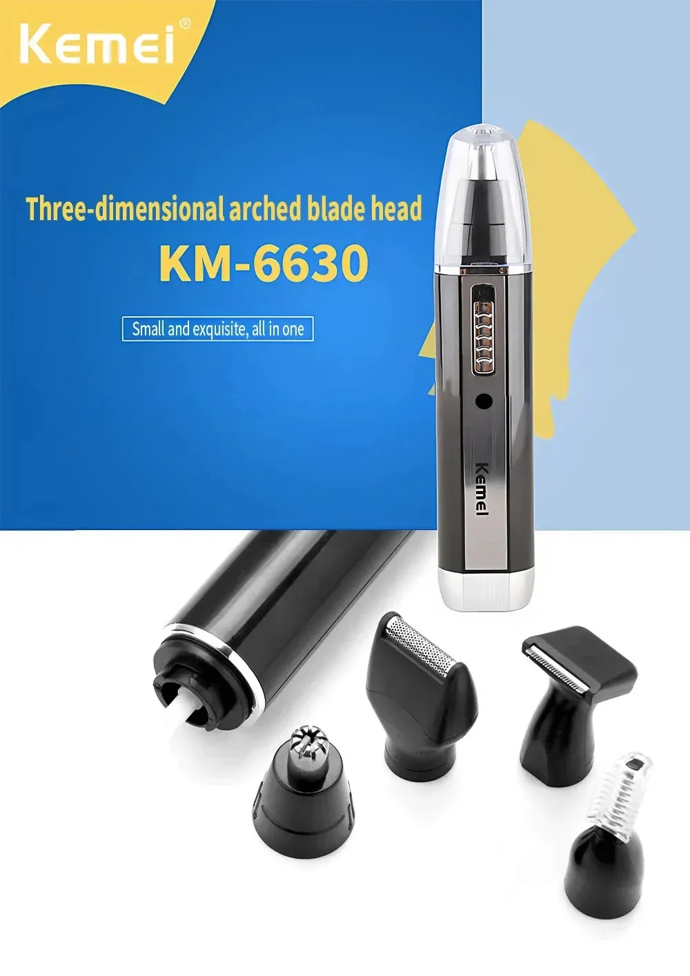Kemei KM-6630 4-in-1 professioneller elektrischer wiederaufladbarer Nasen- und Ohrenhaarschneider, Rasierer für Körperpflegewerkzeuge für Männer – Detail 5