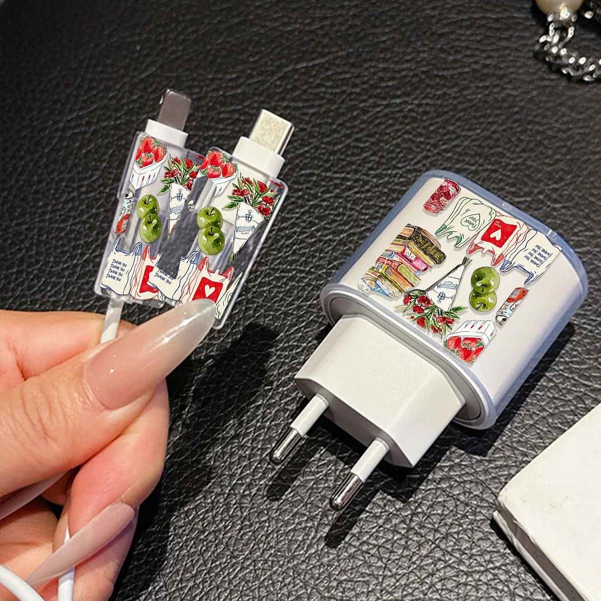 Flowers Soft TPU Protective Case For iPhone 20w 18W EU Fast Charger Covers Cable Protector Winder Shell For iPhone 17/16/15/14 P