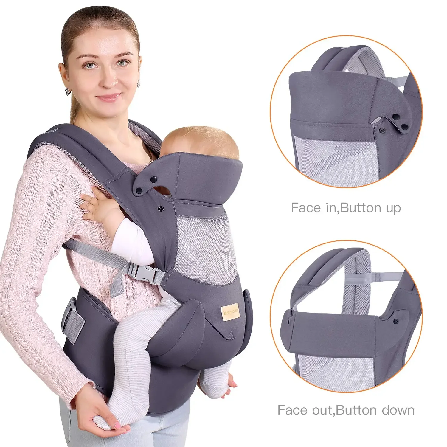 2024 Ergonomische Babytrage, 4-in-1, OEM-Großhandel, weiche Babytrage für Kleinkinder, Gehfront und Rucksack