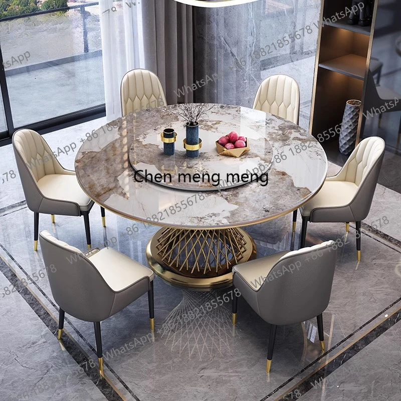 

Light Luxury Marble Dining Table Household Small Rock Slab Round Table Modern Simple With Turntable Round Dining Table