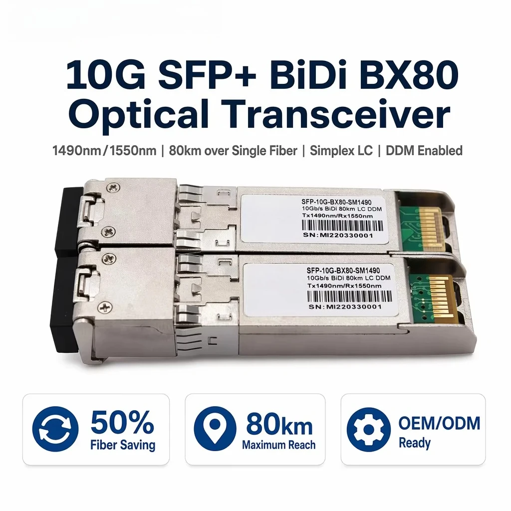 SFP+ 10G BIDI BX80 80km 1270/1330nm Simplex LC SMF DDM Transceiver Module High Performance for WAN Network for Cisco