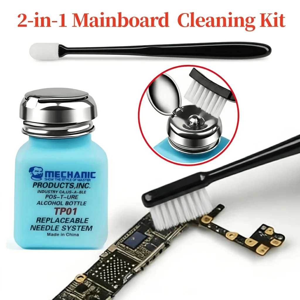 2-in-1 Mobile Phone Motherboard Repair Cleaning Kit Soft-Bristle Cleaning Brush with 100ml Solution Bottle Dust Solder Remove