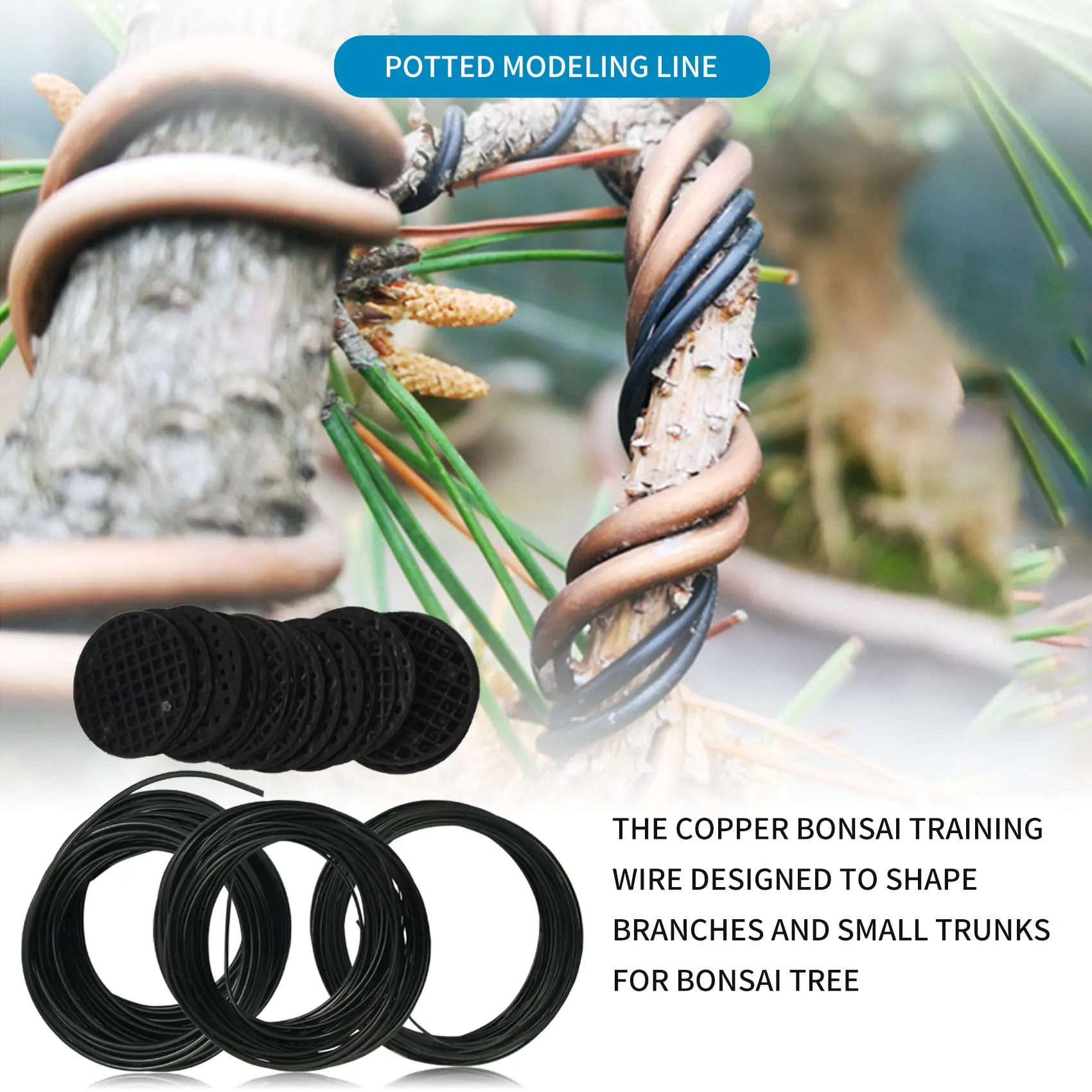 Bonsai Wire Set with Flower Pot Hole Mesh Pad,Copper Bonsai Training Wire for Bonsai Tree Kit 20 Plastic Mesh Mat Black