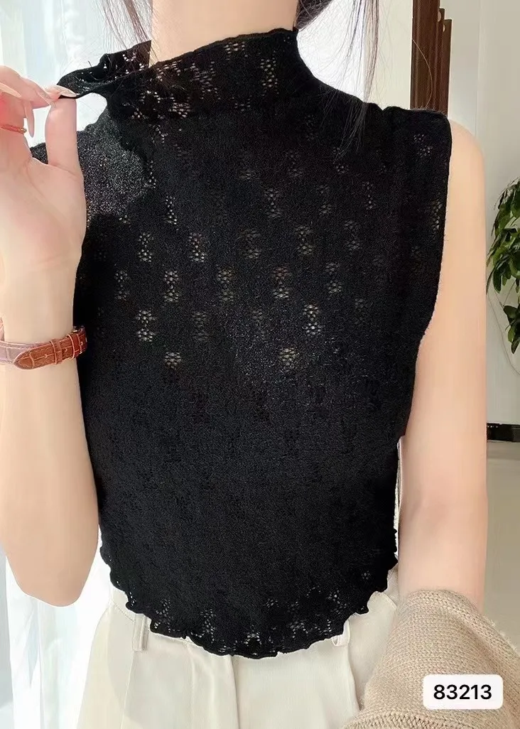 Fashion Sexy Lace Vest Women Sleeveless Half High Neck Slim Cropped Tank Tops Y2k Tops