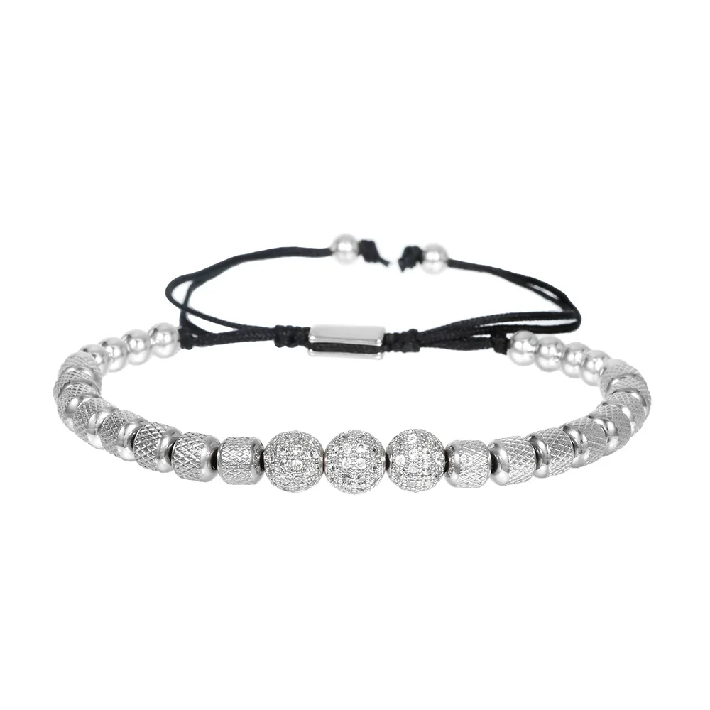 النحاس مطلية بالذهب الزركون الماس الكرة سوار الأزياء الفولاذ المقاوم للصدأ الأناناس حبة الرجال مطرز التبعي