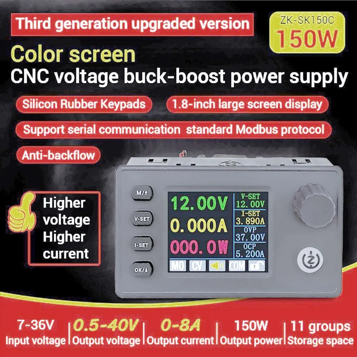 (DT37) SK150C CNC DC Regulated Power Supply Constant Voltage and Constant Current Step-Up and Step-Down Module 40V 8A