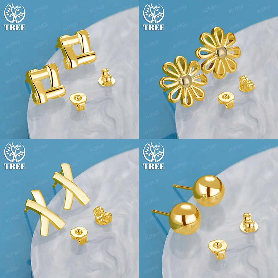 

Beautiful 18k Gold Flower Letter X Square Round Bead Stud Earring For Women Engagement Party Gift Accessory Noble Jewelry