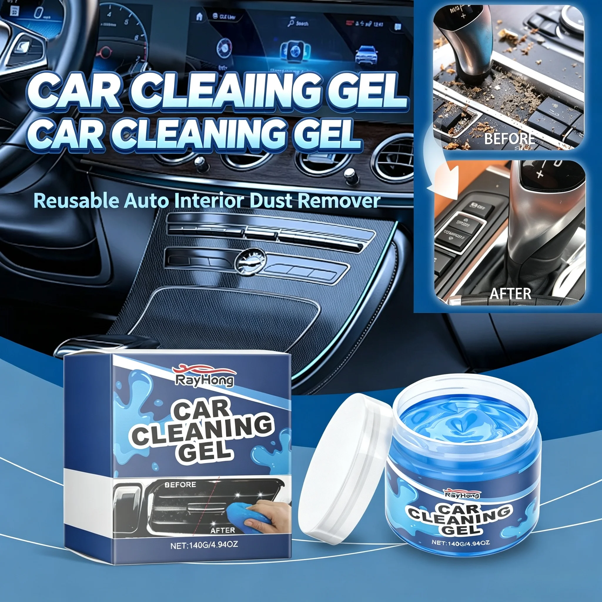 Rayhong Reusable Car Cleaning Slime Gel Auto Interior Detailing Dust Putty Car Air Vent Dashboard Multi Purpose Crevice Cleaner