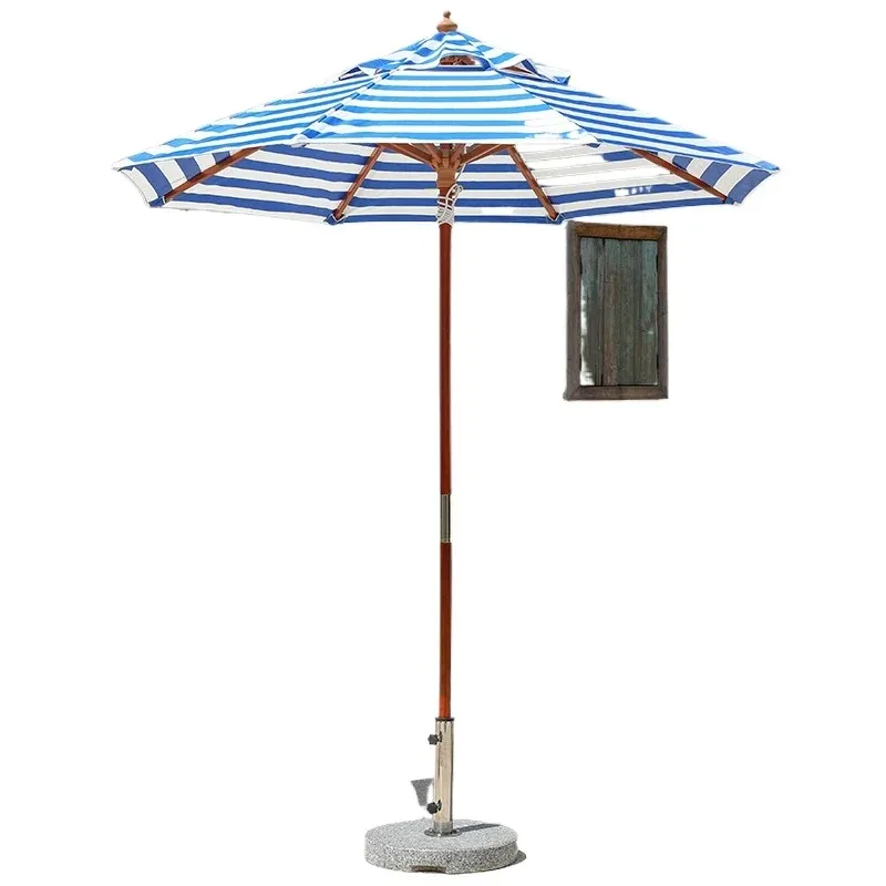 Outdoor Parasol Blue and White Striped Western Cafe Beach Courtyard Garden Large Parasol