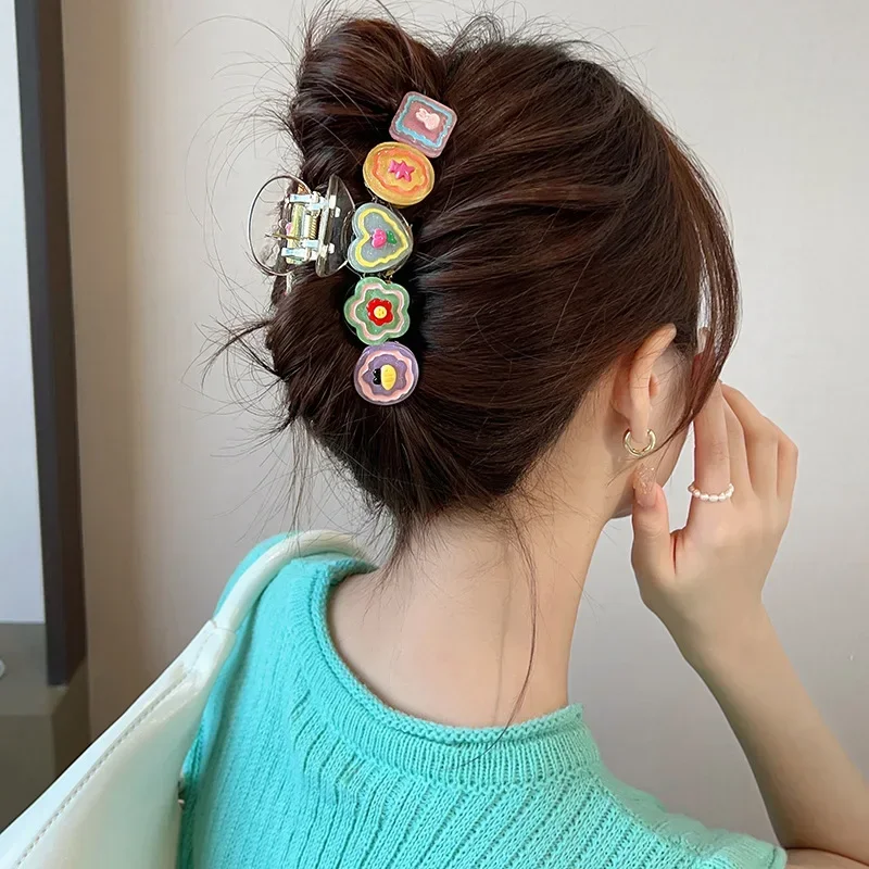 Cute Cartoon Flower Hair Claws Sweet Funny Hair Clamp Clips for Women Hair Accessories Barrettes Large Size Hairpins Headwear