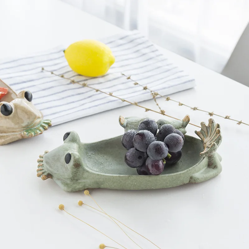 Cartoon frog ceramic crafts cute creative fruit plate living room decoration bird flower pot hydroponic ornament