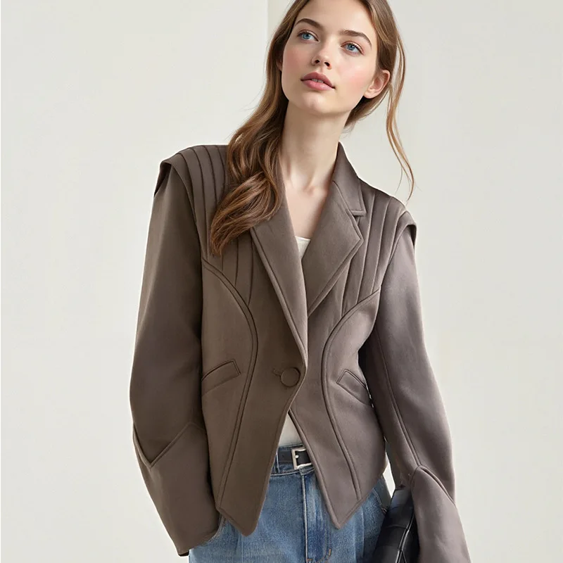 

Женская замшевая куртка в винтажном американском стиле, короткое пальто с завязками спереди, повседневная верхняя одежда, осень 2024, шикарные уличные женские топы