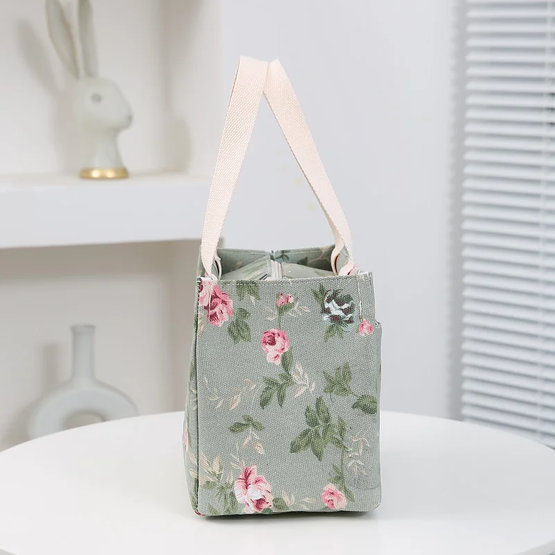 Aesthetic Floral Print Lunch Bag, Insulated Large Capacity Bento Bag, Thermal Cooler Handbag For School, Work, Travel & Picnic