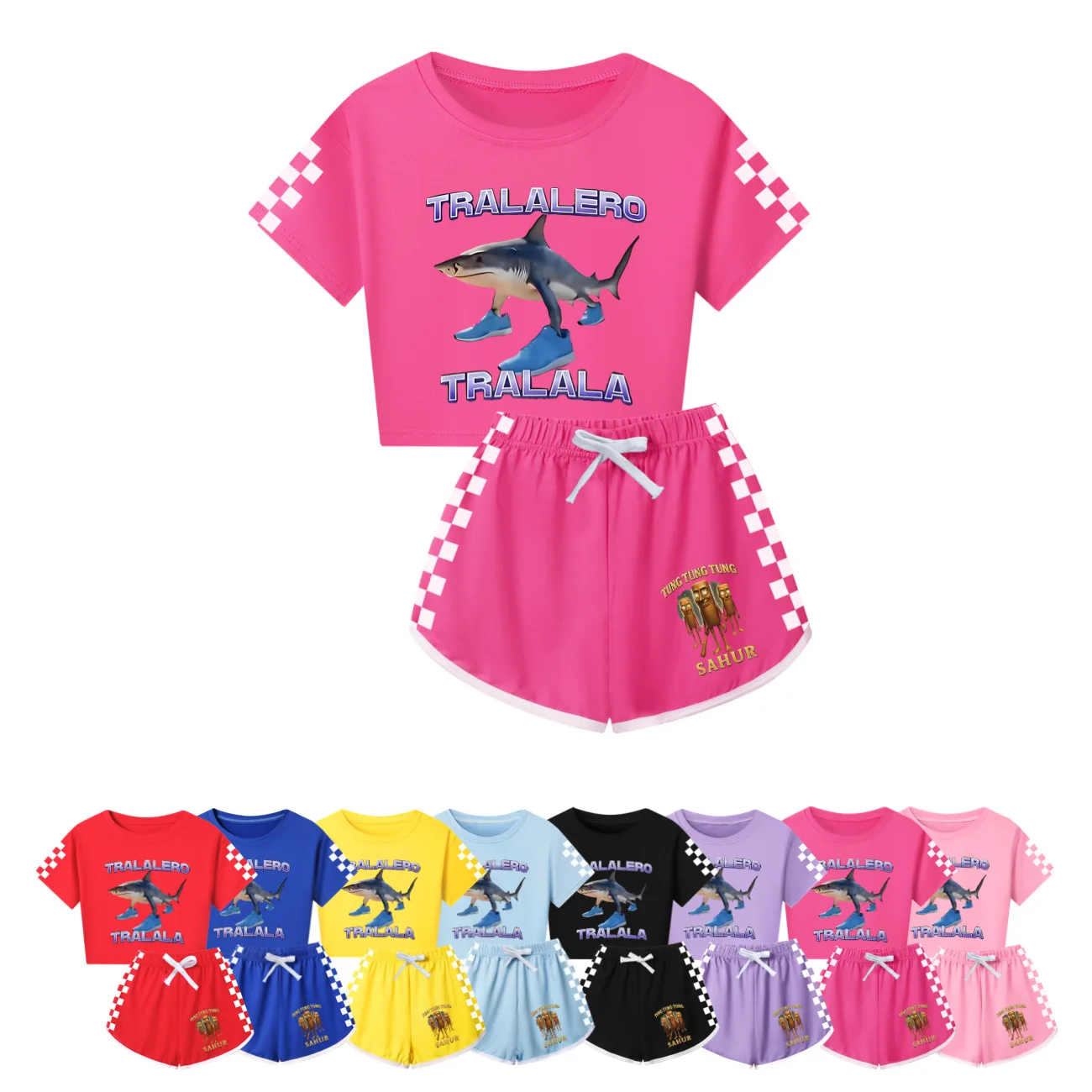 Tung Tung Tung Sahur Clohtes Kids T-shirt Toddler Girls Short Sleeve T Shirt+Shorts 2pcs Sets Mother&daughter Outfits