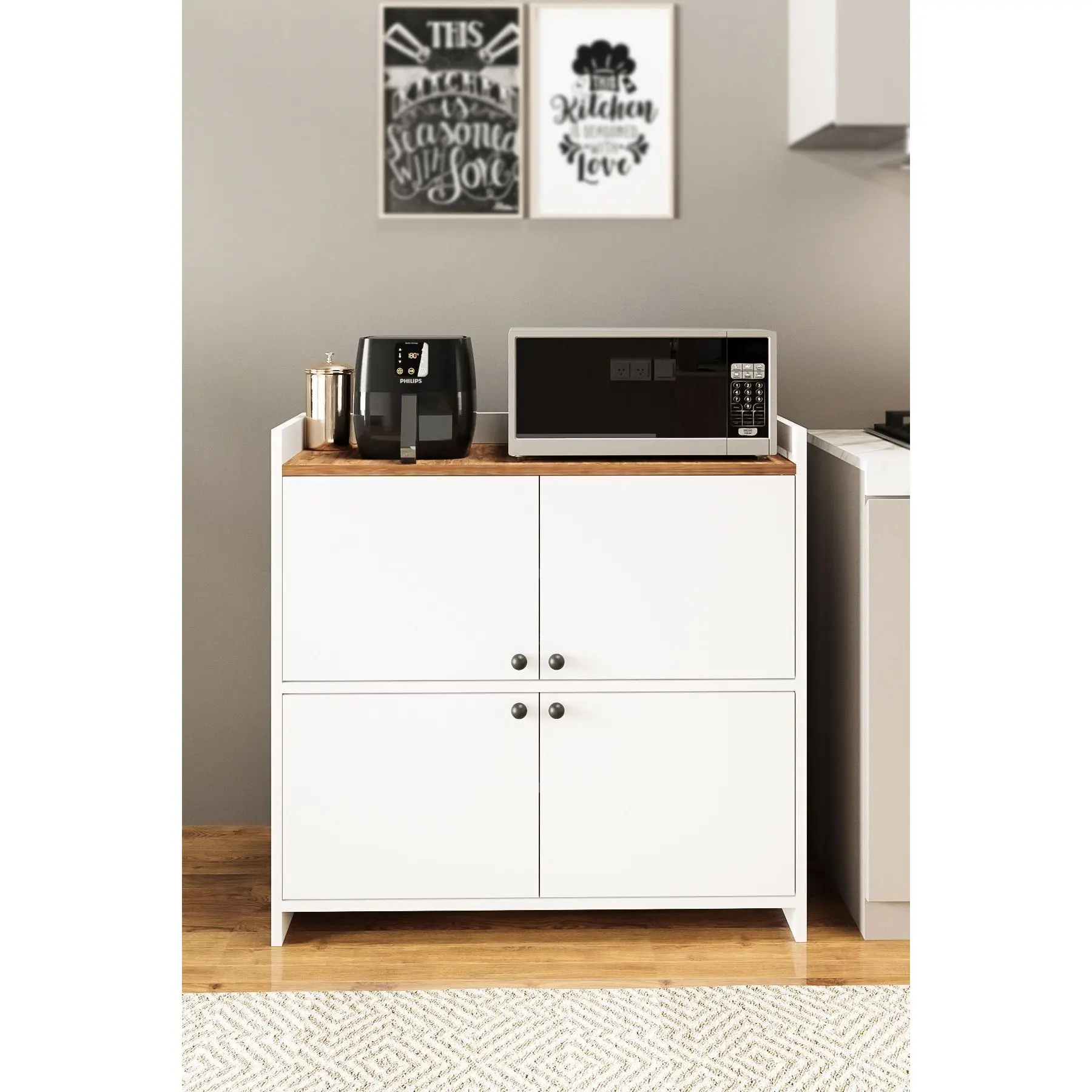AekaOnline Multi-Purpose 2-Tier Coffee Corner File Cabinet Shoe Rack Garage Bedding Tools White Chipboard Finish Living Room