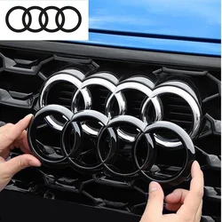 Logotipo de la insignia del capó del motor del coche, 4 anillos, ABS, plata, negro, es adecuado para Audi A3, A4, A5, A6, A7, TT, Q2, Q3, Q5, Q8, logotipo decorativo