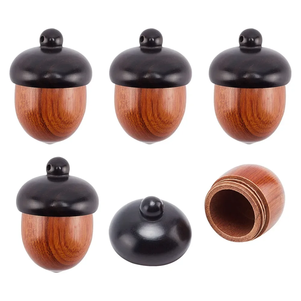 5Pcs Natural Wood Acorns Pendants Disconnectable Ebony Nut Charms for Jewelry Making Necklace Keychain DIY Crafts Decorations