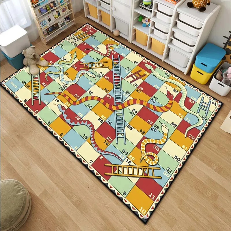 Cartoon Snake and Ladder Board Game Pattern Living Room Bedroom Carpet Bedside Bathroom Floor Mat 15 Sizes Kid\'s Room Play Mats