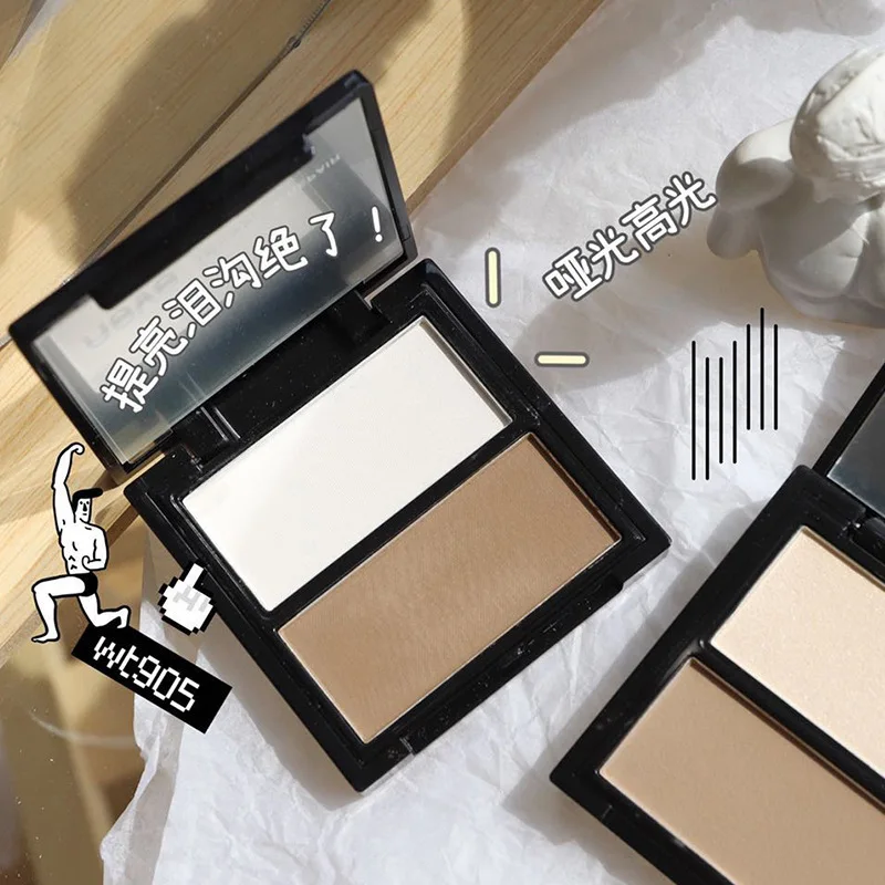 2-Farben-Augenbrauen-Puder-Palette, kosmetischer Augenbrauen-Enhancer, Augen, Nase, Schatten, Eyeliner, Kontur, All-in-One-Make-up-Pinsel, zweifarbig