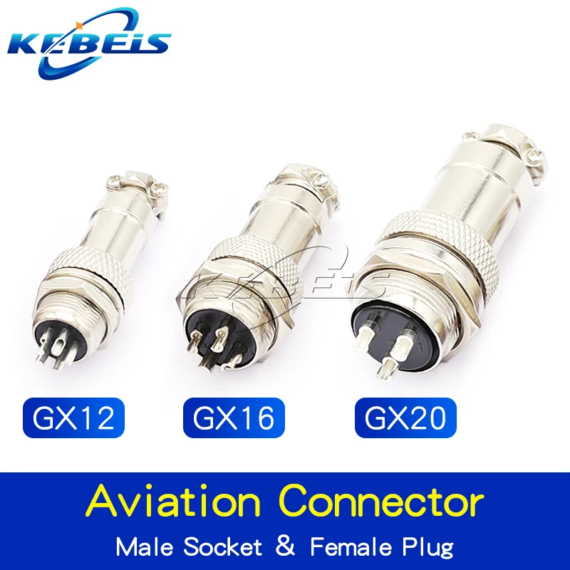 2PCS GX12 GX16 GX20 2/3/4/5/6/7/8/9/10/12/14 Pin Male Female Butting Wire Cable Circular Aviation Socket Plug Panel Connector