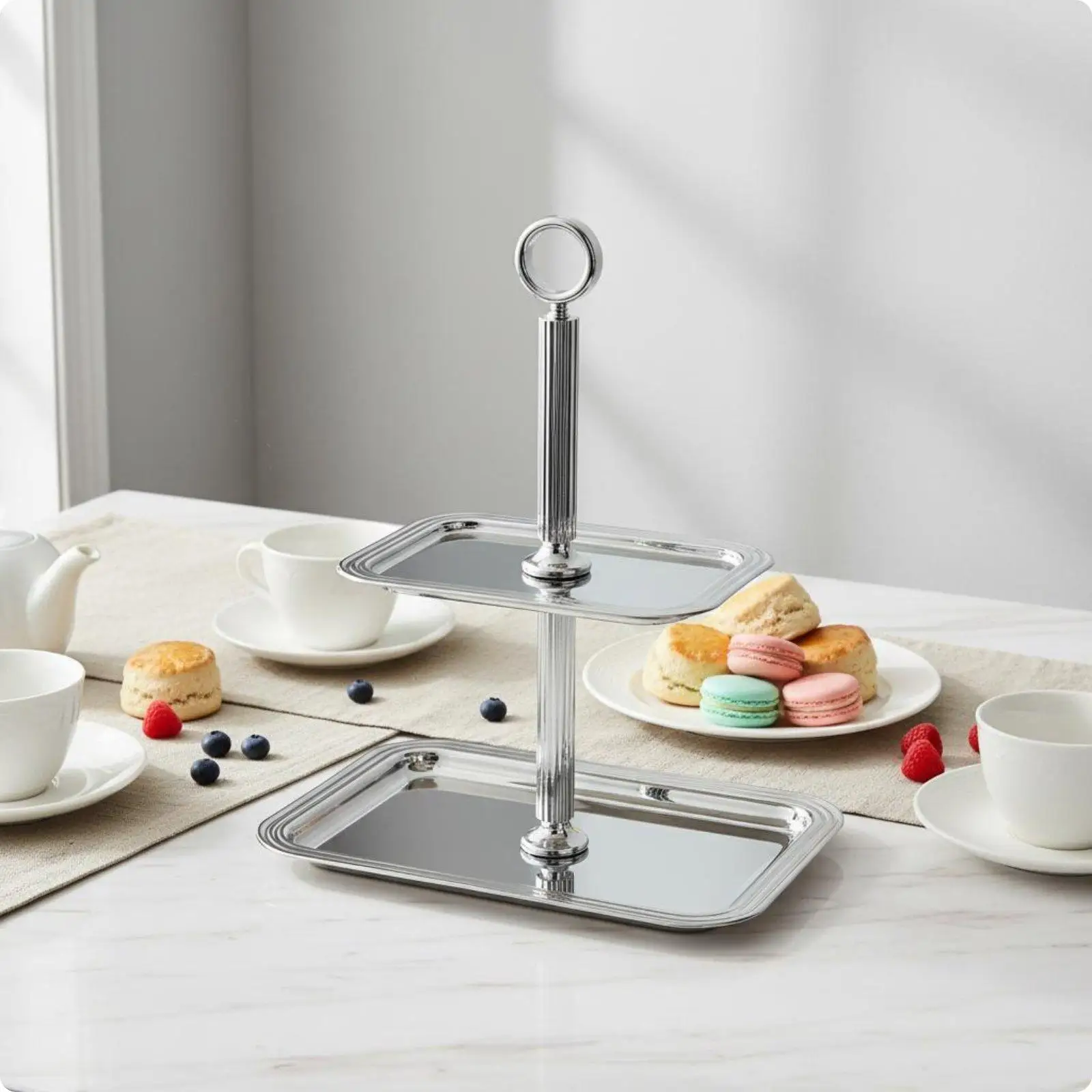 Two Tier Metal Dessert Stand Mirror Finish Cake Tray Display Stand for Buffet Snacks Events and Elegant Dining Room