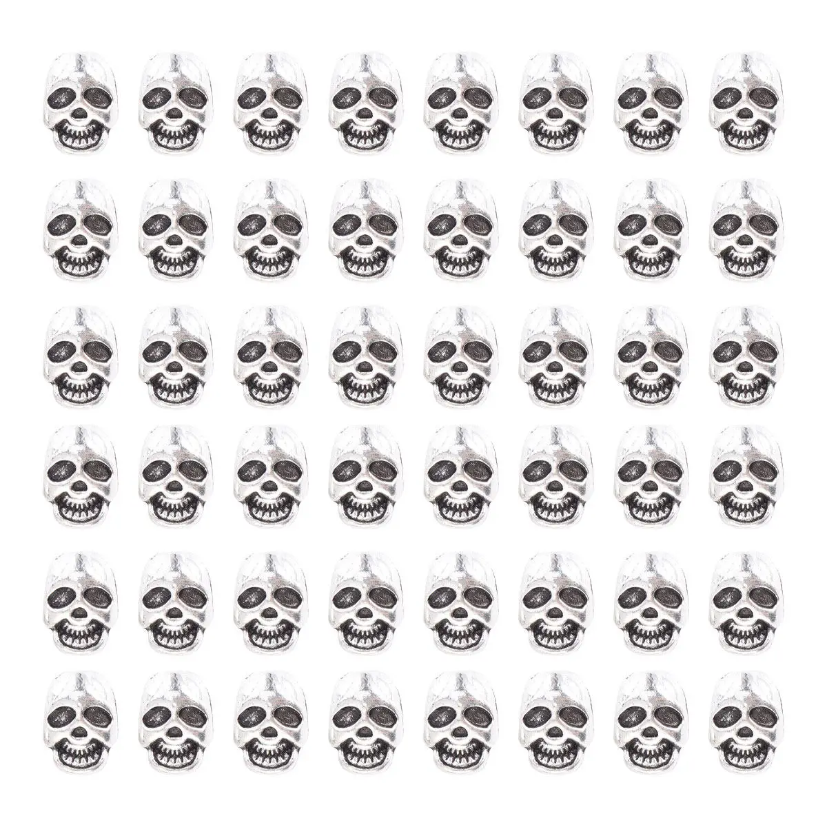 50pcs Tibetan Silver Skull Beads for DIY Jewelry Making – Necklace, Bracelet, Earrings, Keychain, Anklet, Phone Decor