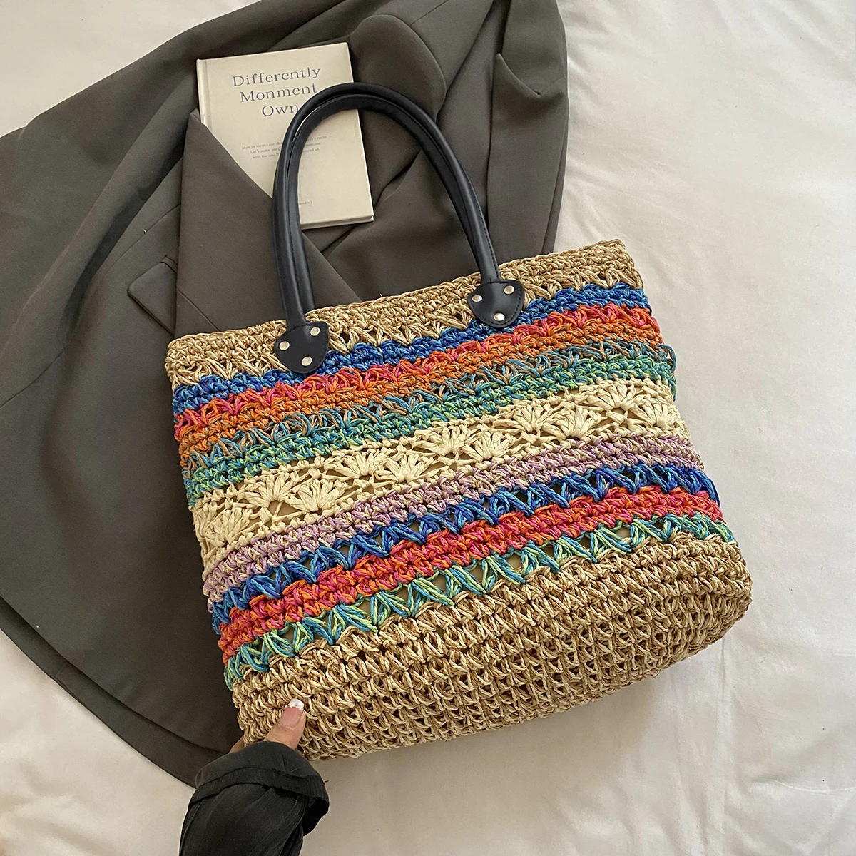 

LEFTSIDE Weave High Capacity Straw Shoulder Bags for Women 2025 New Summer Tote Bag Females Weave ​Raffia Beach Bags Handbags