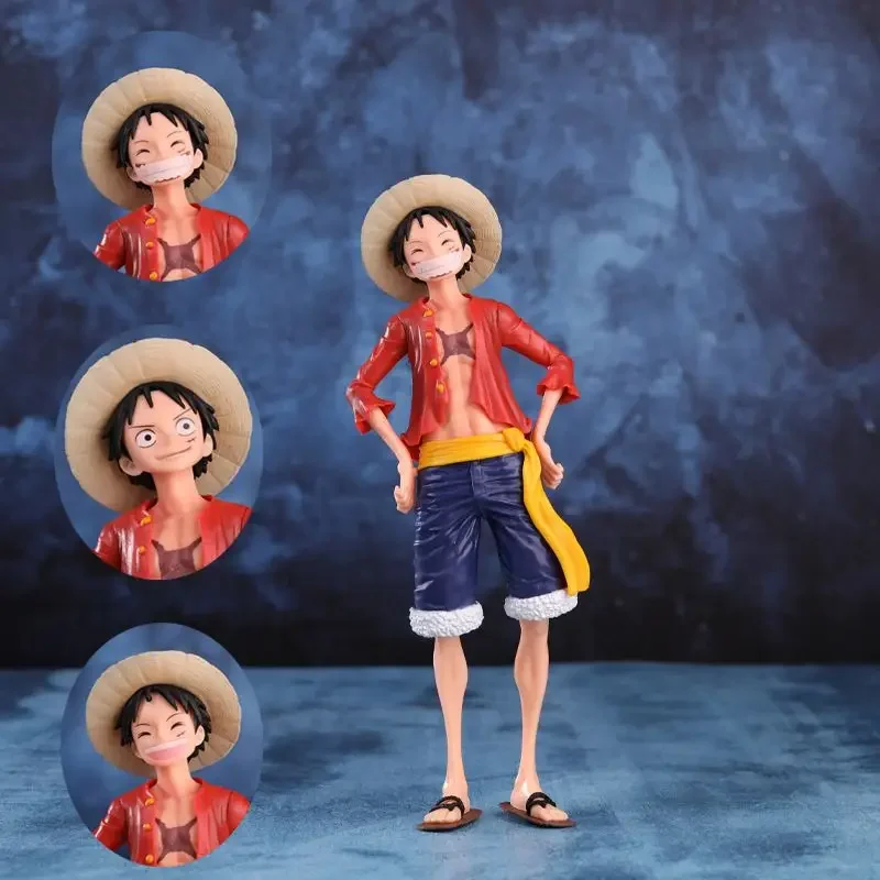 ของขวัญวันเกิดวันพีซ ฟิกเกอร์ลูฟี่หน้ายิ้ม ชุดประกอบขนาดใหญ่ หน้าเปลี่ยนได้ ตุ๊กตาขนนุ่ม ของตกแต่งโต๊ะทำงาน แบนได