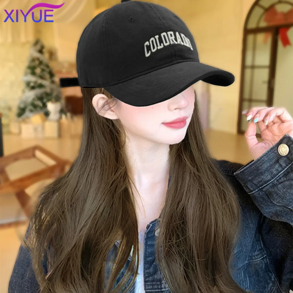 XIYUE gorra de béisbol con peluca y sombrero integrados, pelo largo y rizado, temperamento, reducción de edad, nueva cubierta de cabeza completa,